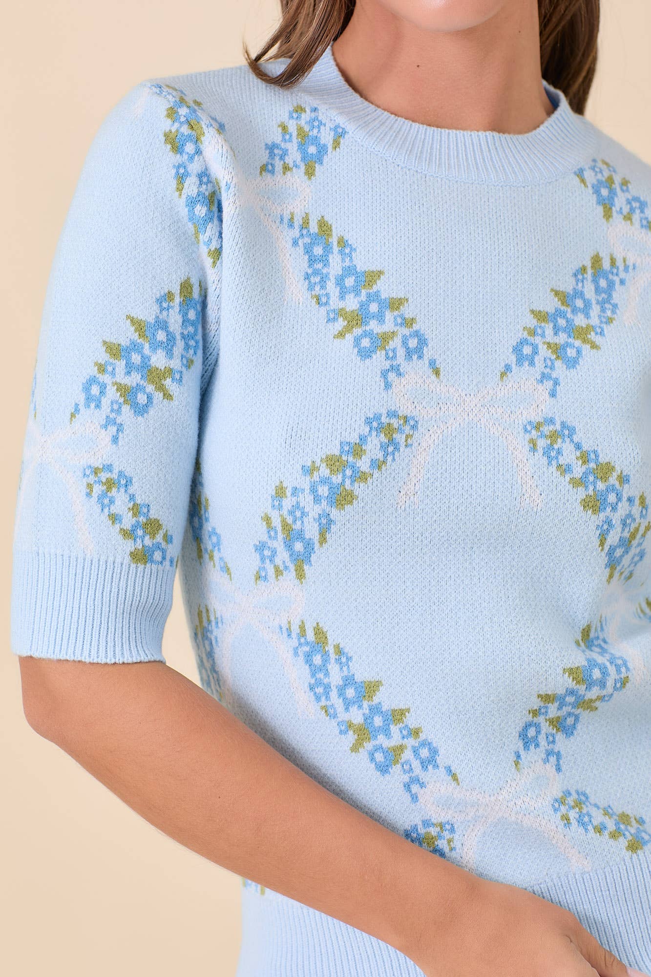 Floral Ribbon Print Sweater Knit Top