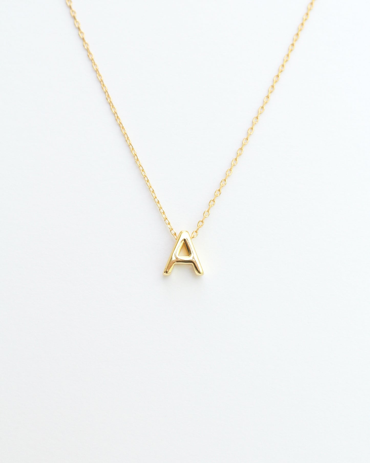 Gold Initial Letter Block Necklace: Letter A