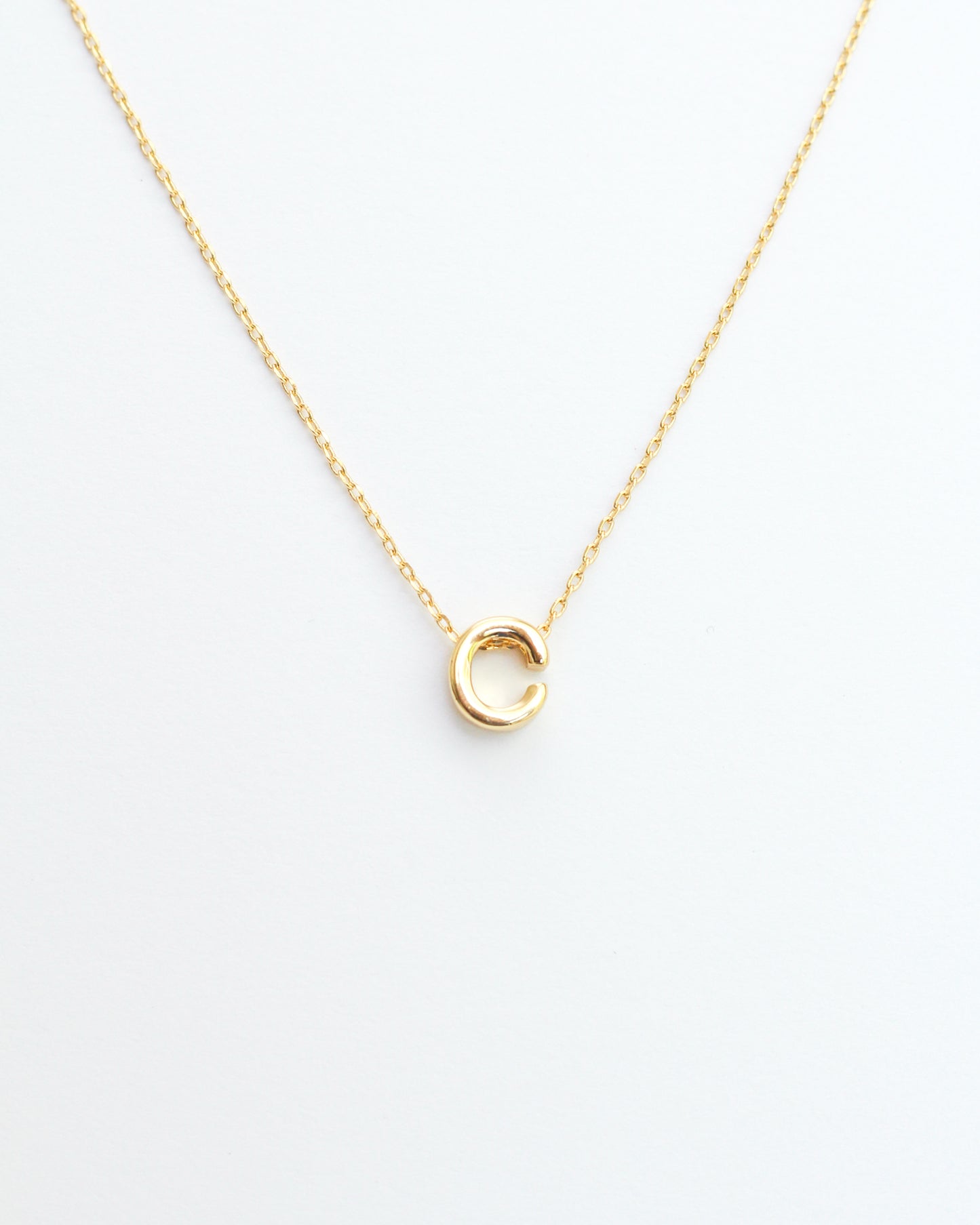 Gold Initial Letter Block Necklace. Letter C necklace