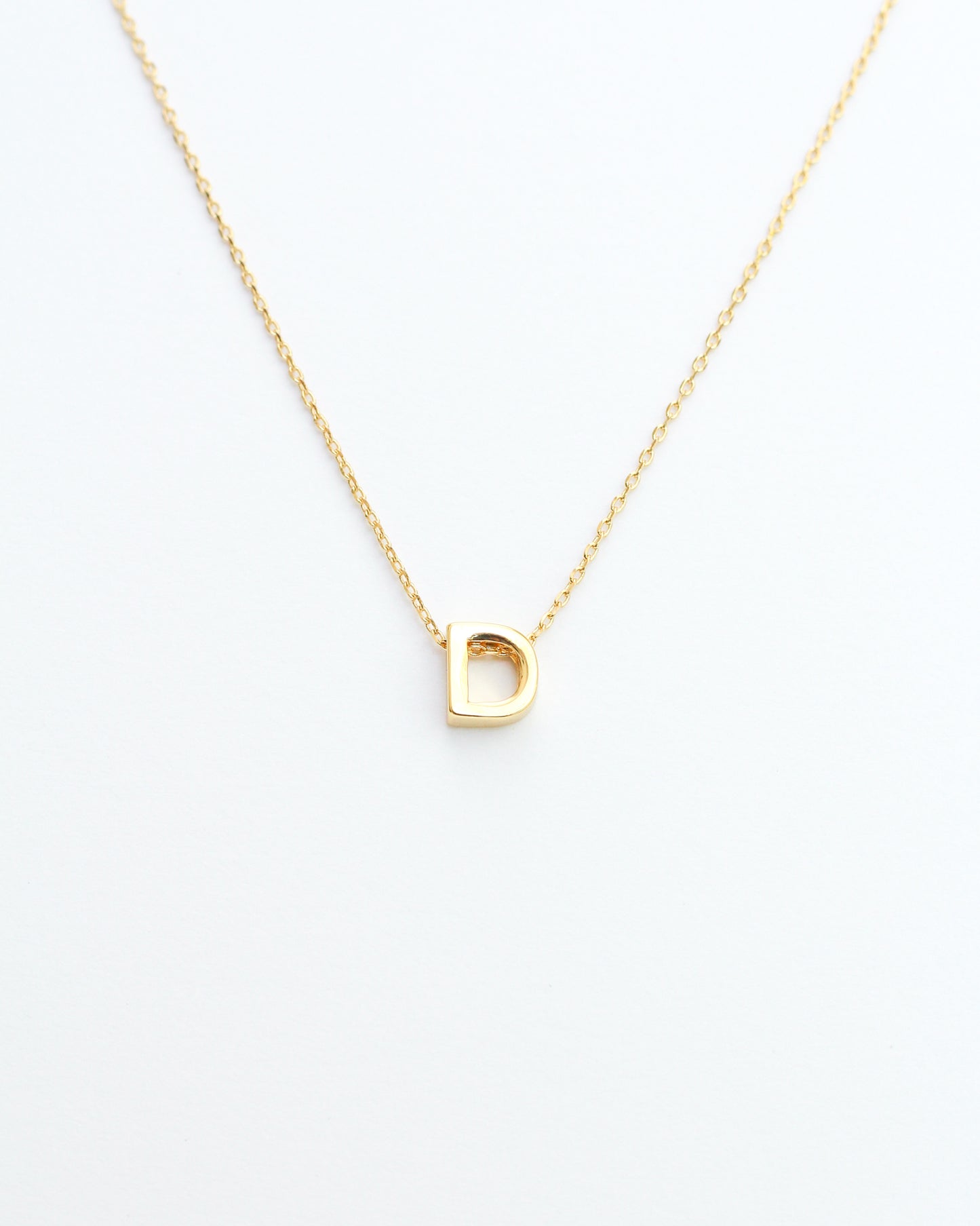Gold Initial Letter Block Necklace. Letter D necklace
