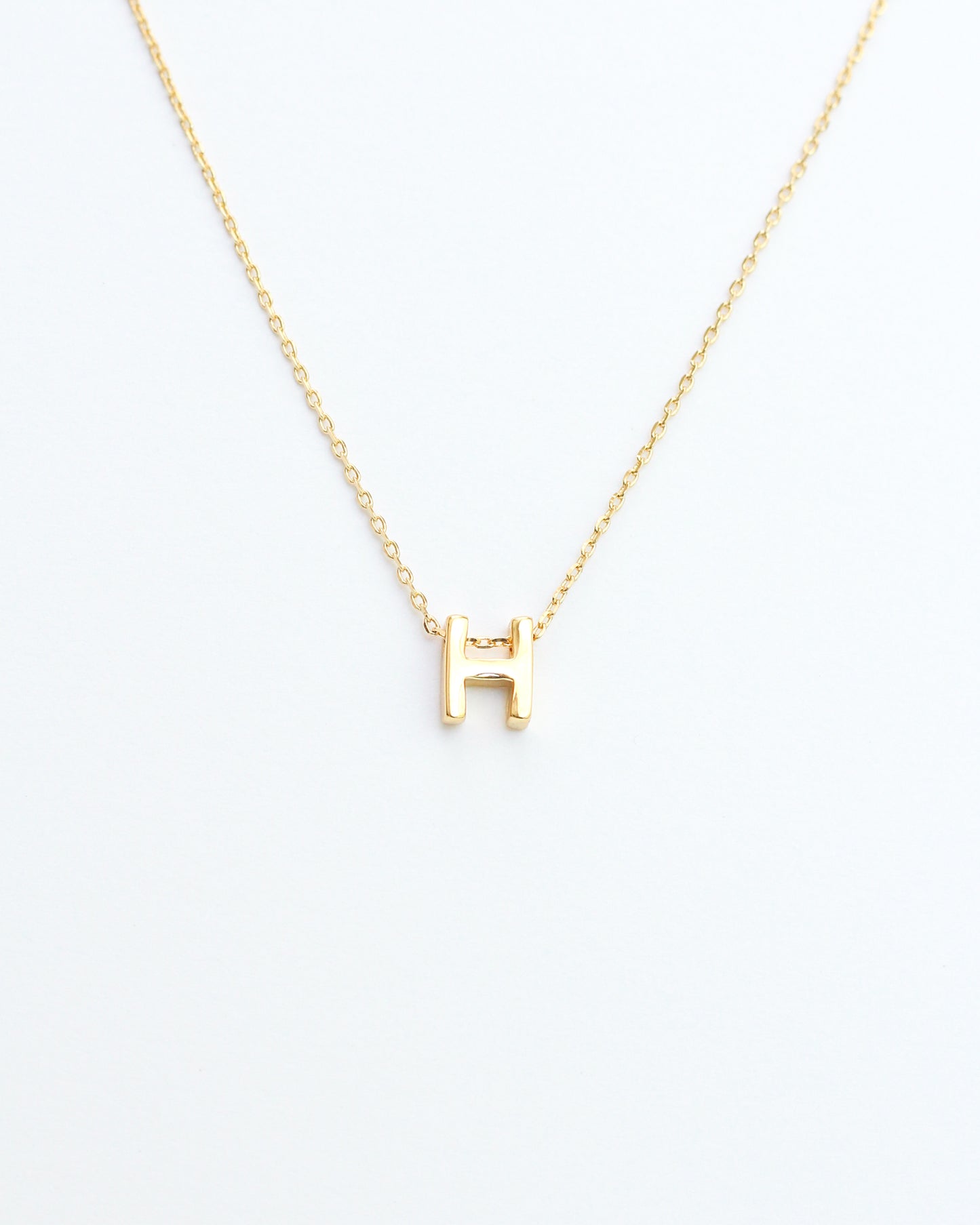 Gold Initial Letter Block Necklace. Letter H necklace