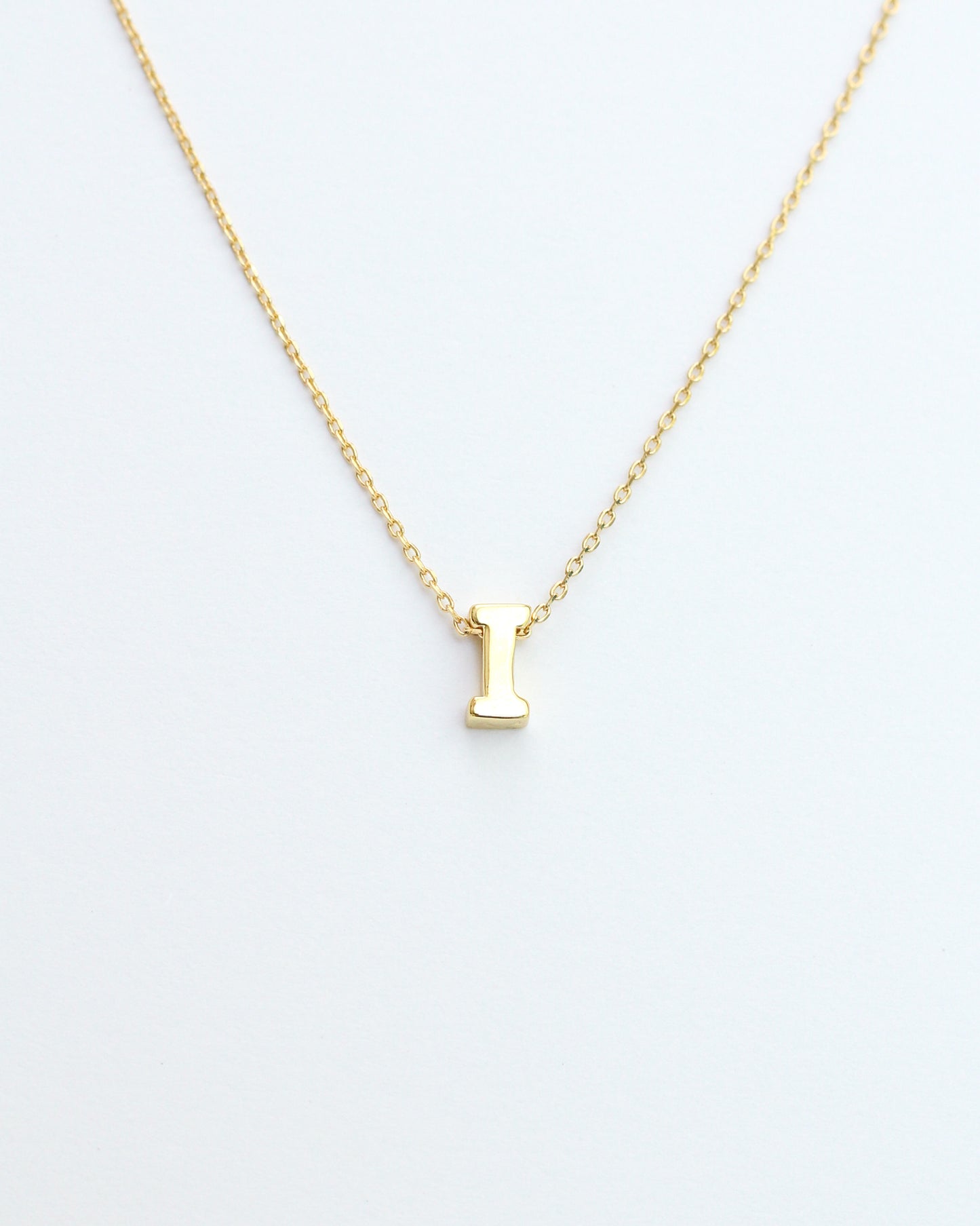 Gold Initial Letter Block Necklace. Letter I necklace