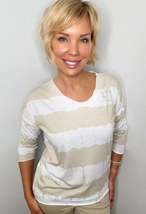 3/4 Sleeve Striped Print Top