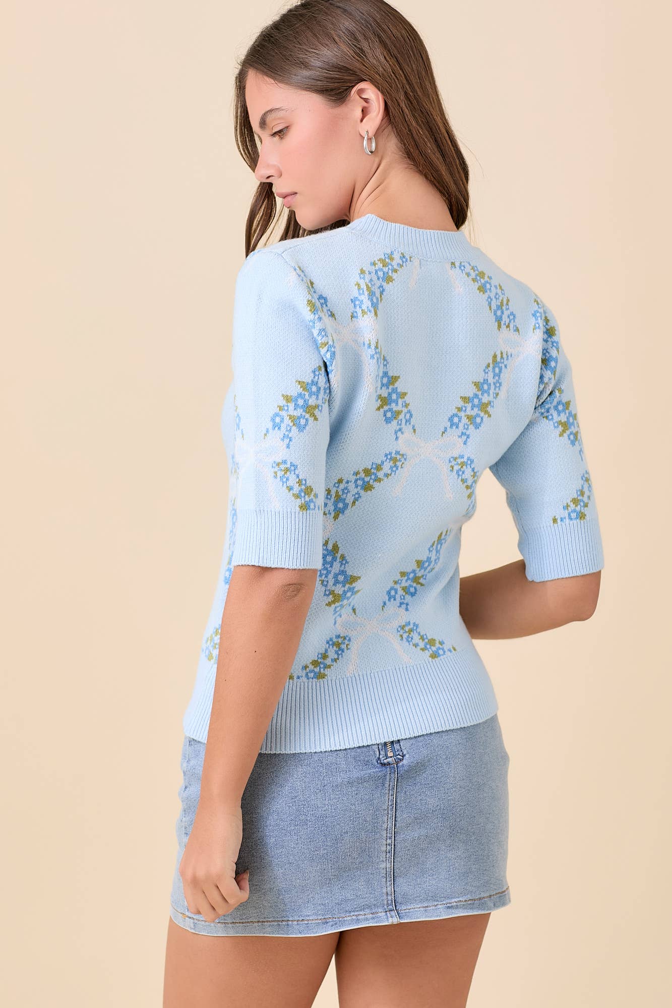 Floral Ribbon Print Sweater Knit Top