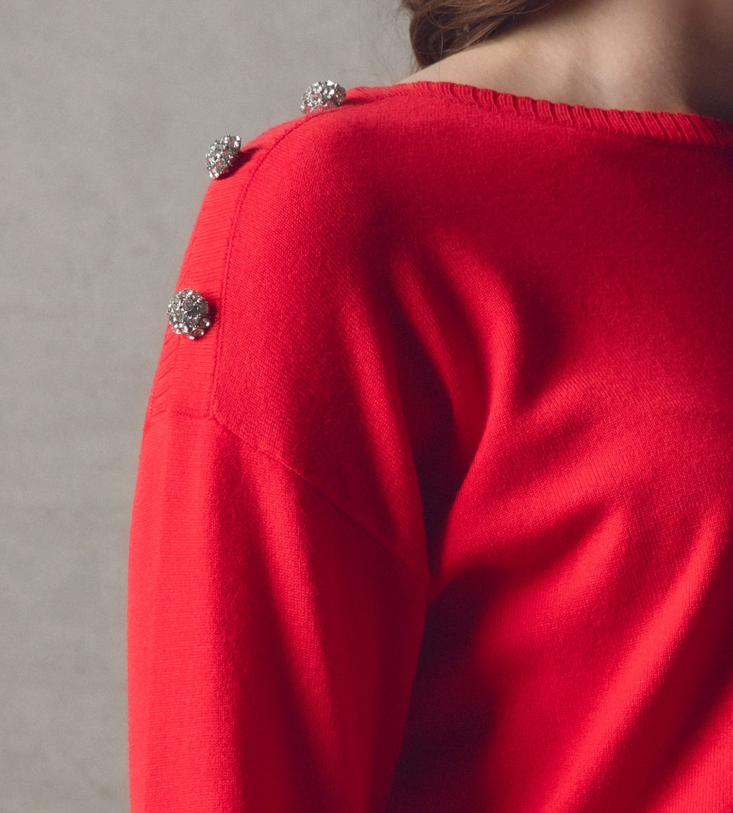 Rhinestone-Button Red Sweater