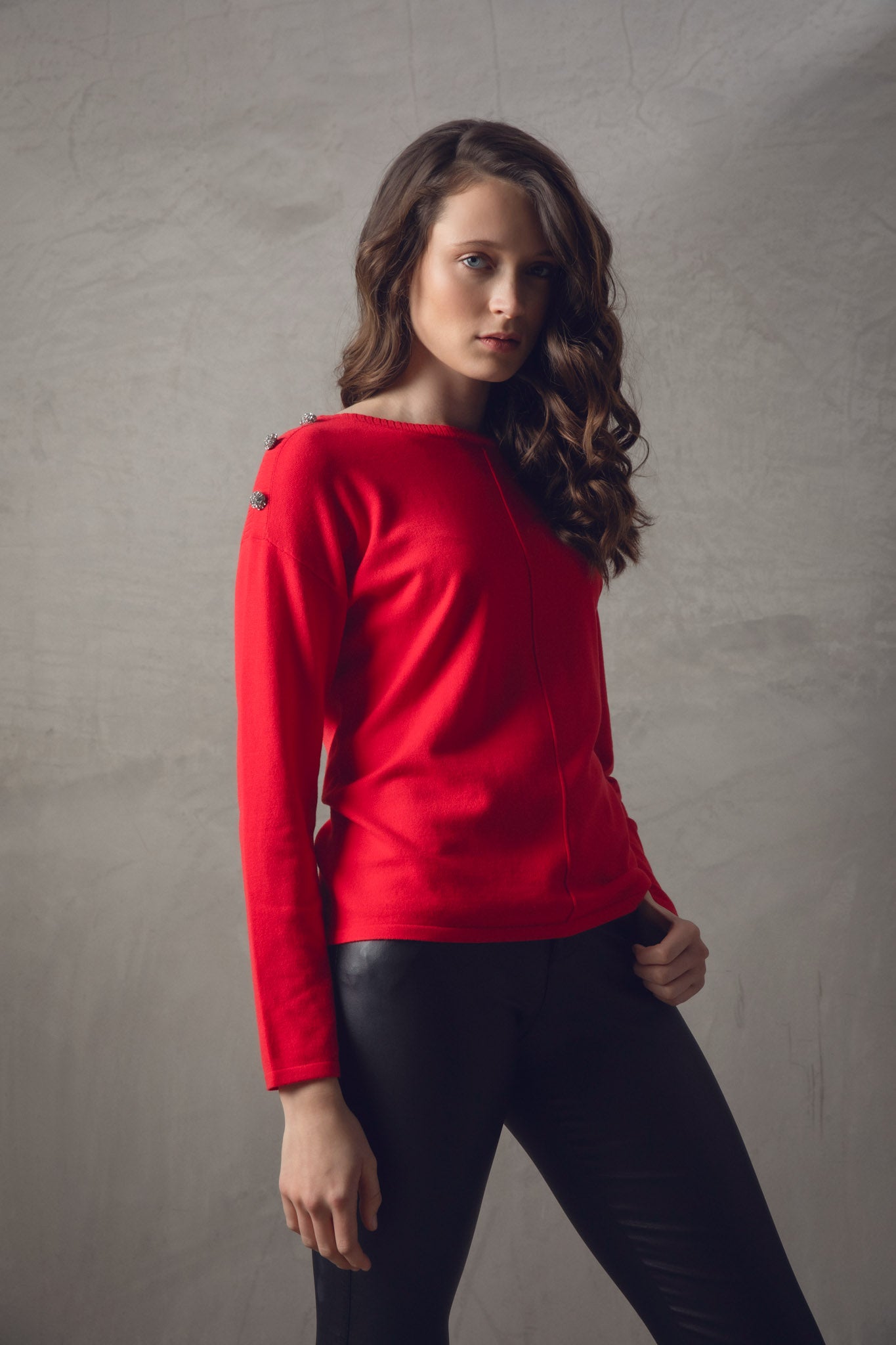 Rhinestone-Button Red Sweater