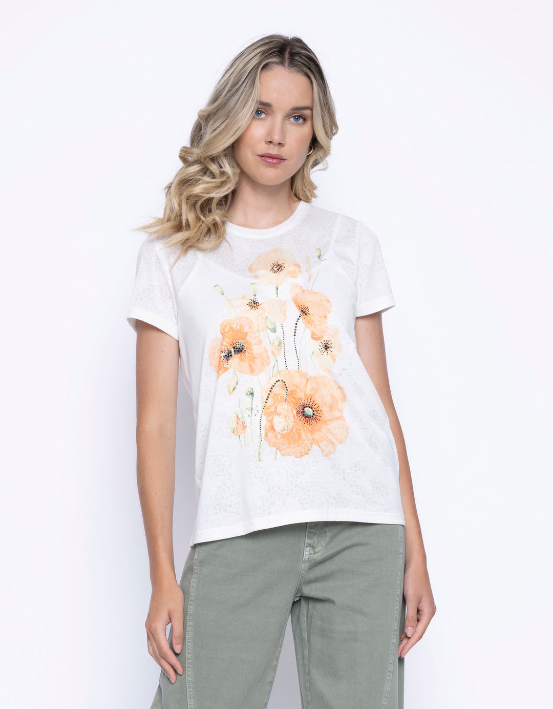 Picadilly Short Sleeve Embellished Printed Top