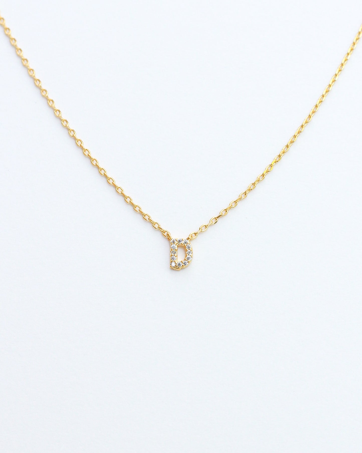 Mini Pave Initial Necklace - Letter D.