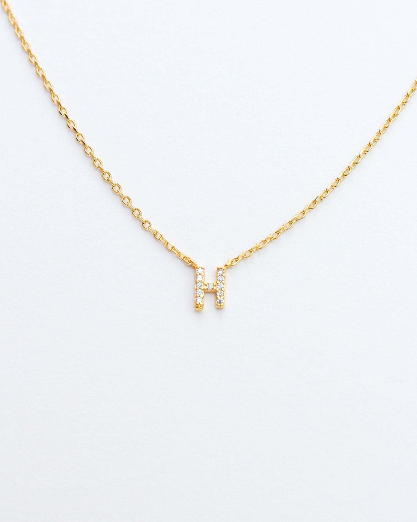 Mini Pave Initial Necklace - Letter H.