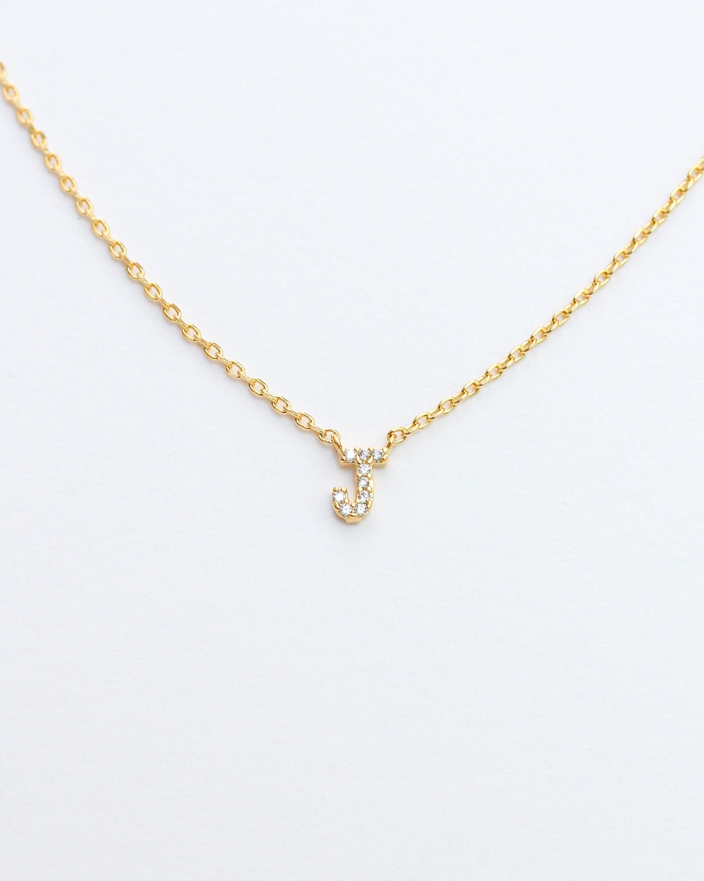 Mini Pave Initial Necklace - Letter J.