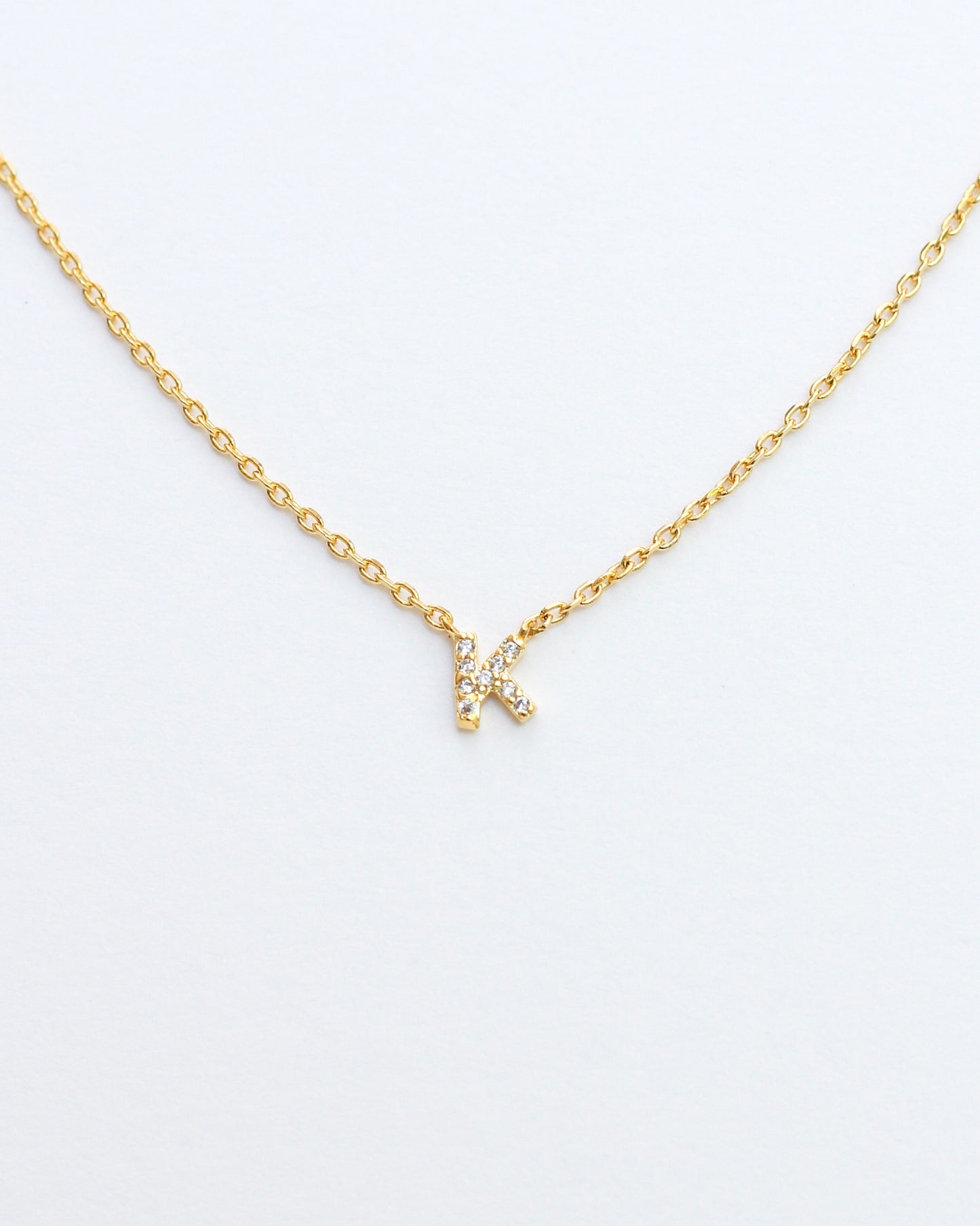 Mini Pave Initial Necklace - Letter K.
