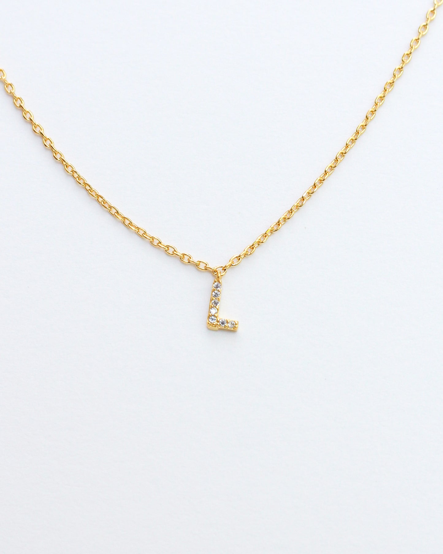 Mini Pave Initial Necklace - Letter L.
