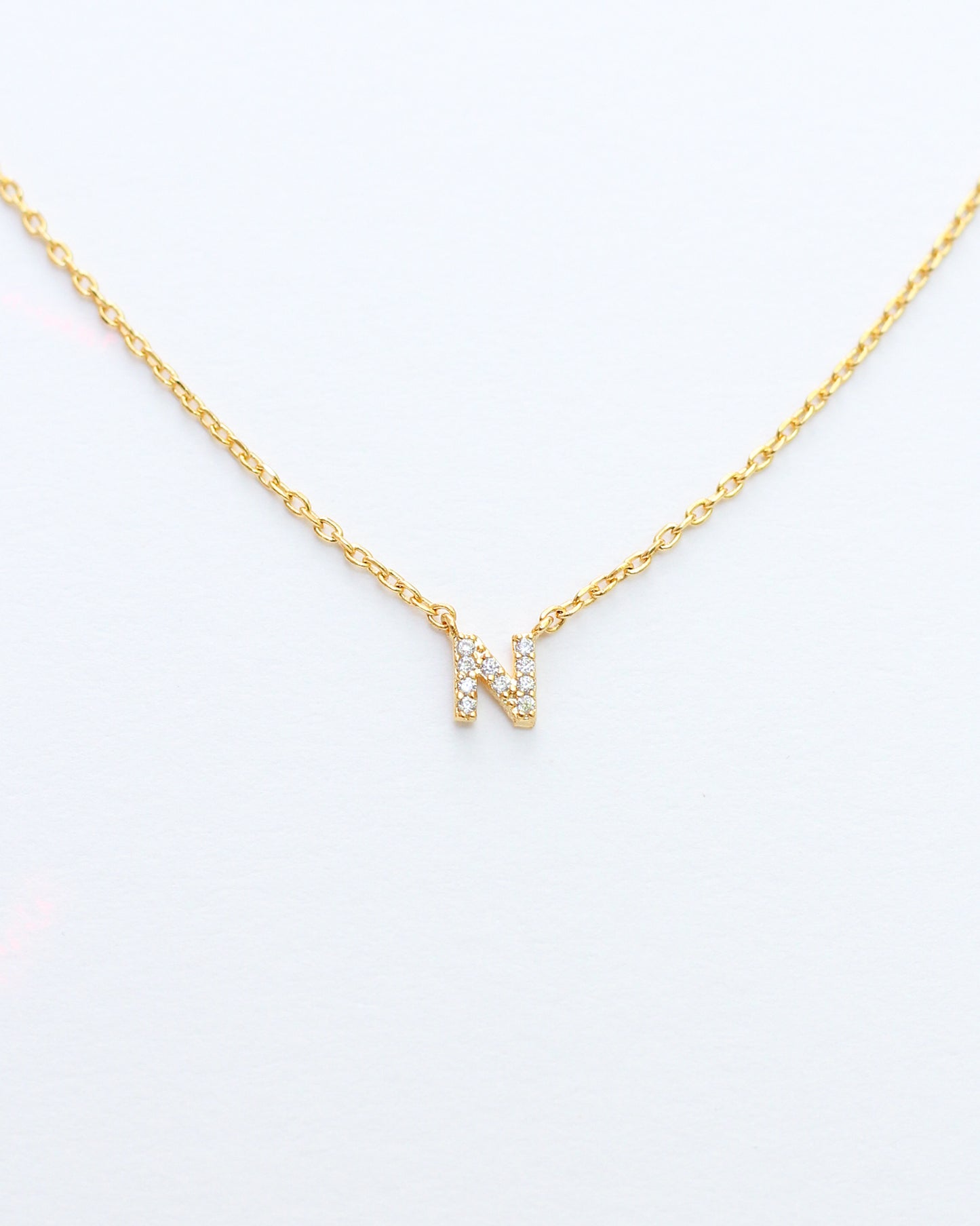 Mini Pave Initial Necklace - Letter N.