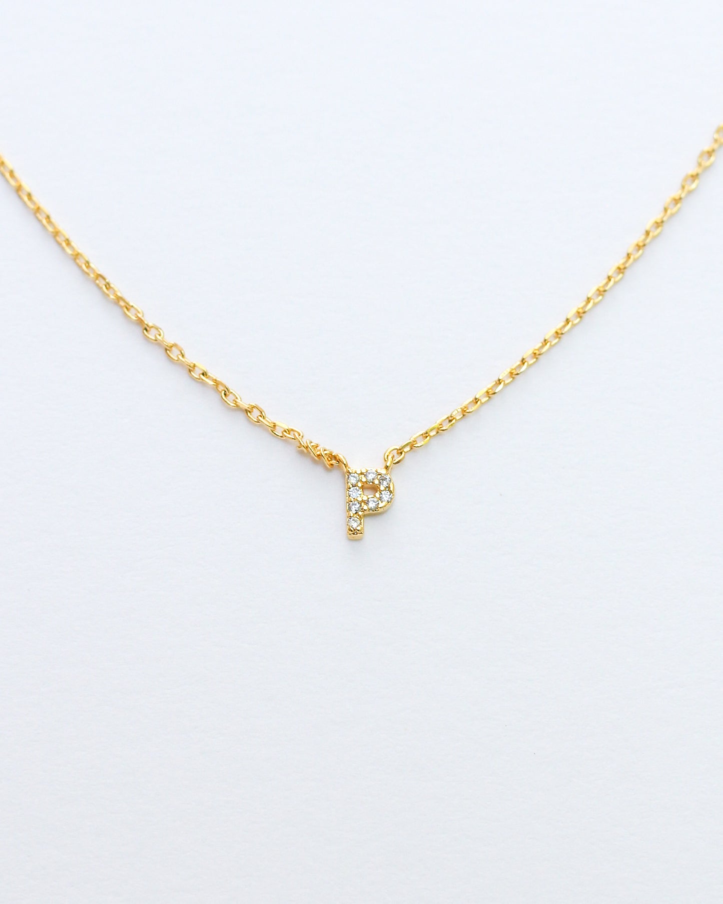 Mini Pave Initial Necklace - Letter P.
