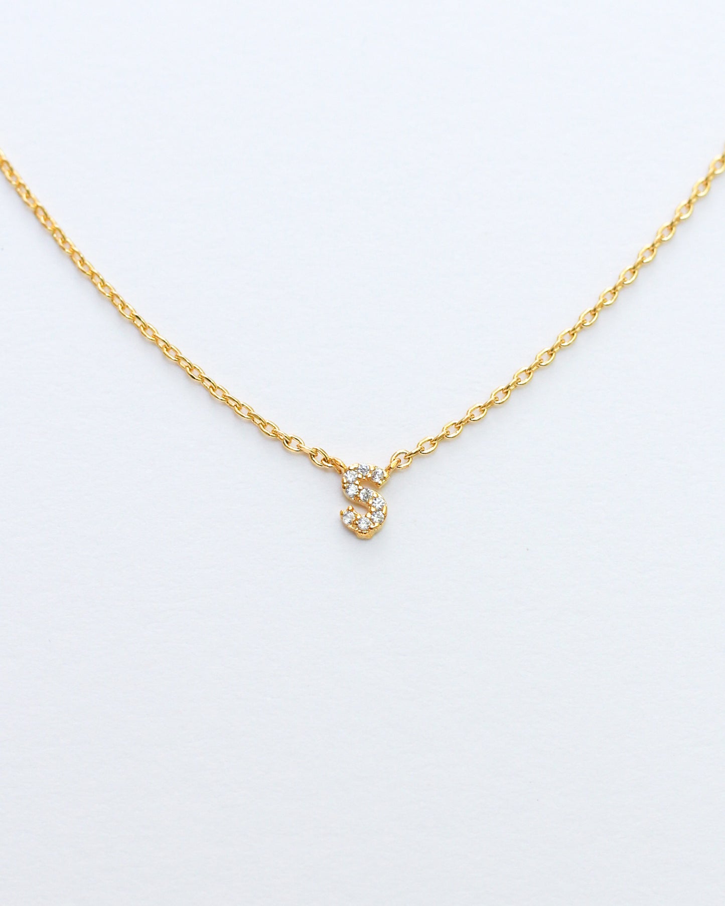 Mini Pave Initial Necklace - Letter S.