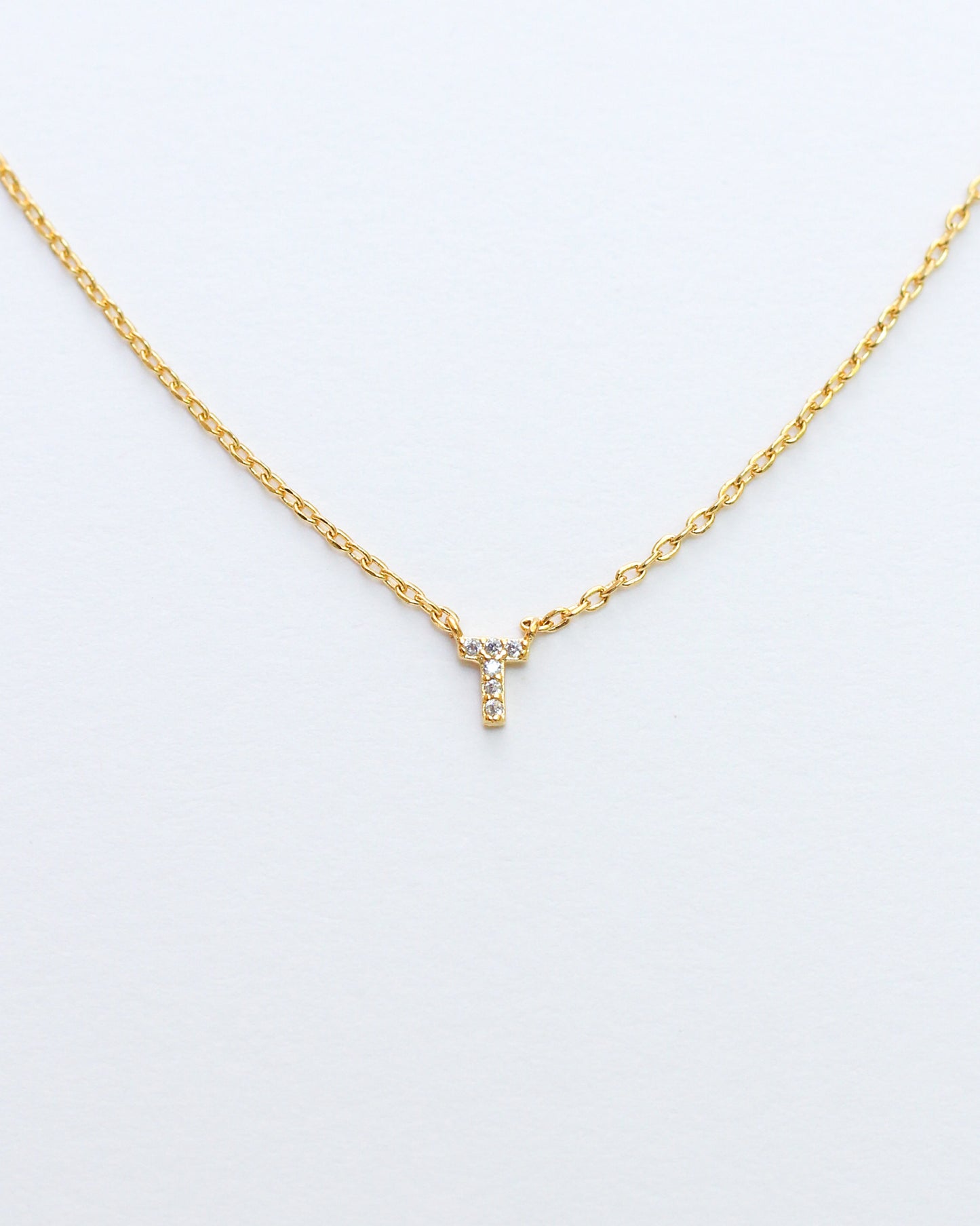 Mini Pave Initial Necklace - Letter T.