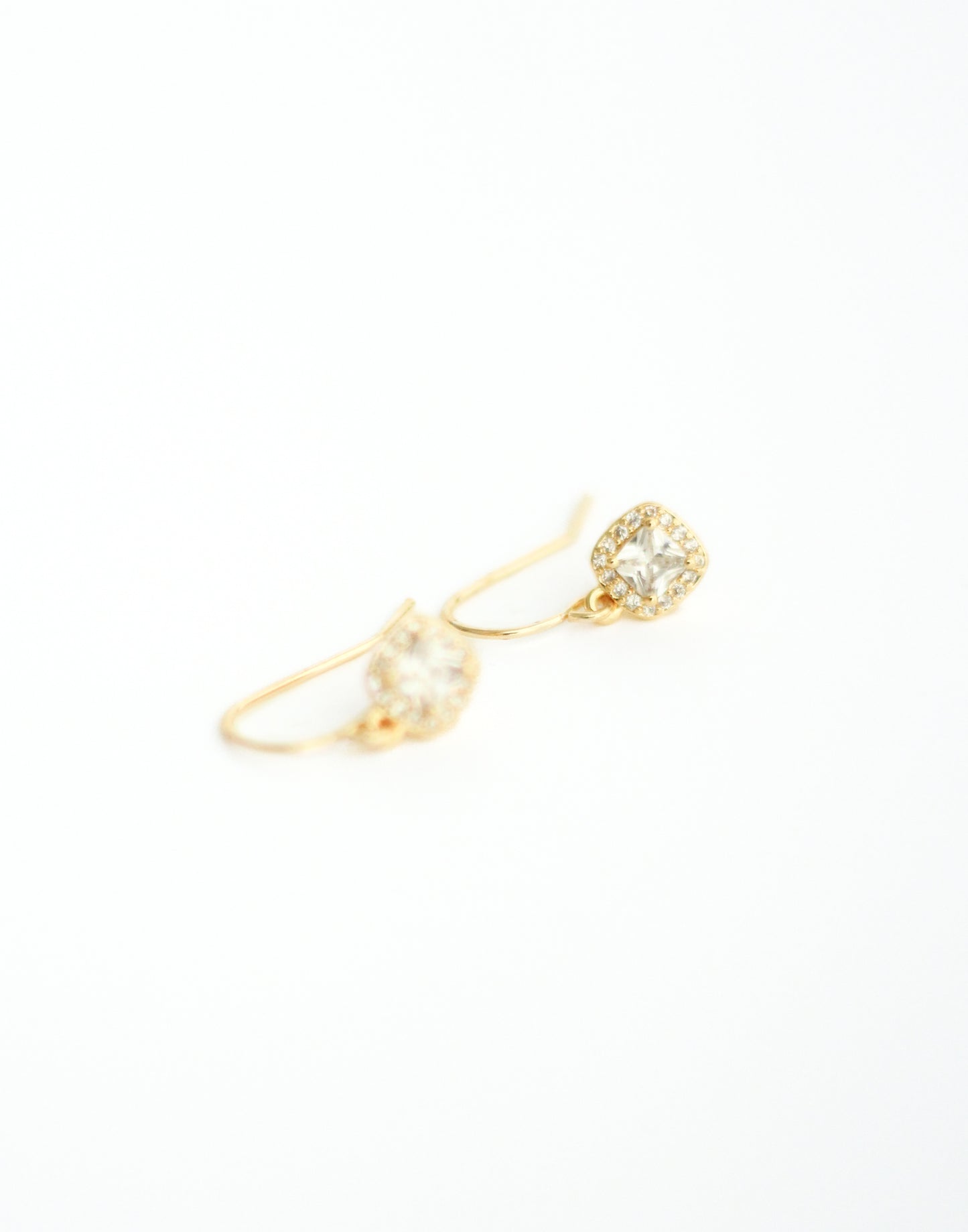 Small Cushion Halo French Wire Earrings with fishhook.