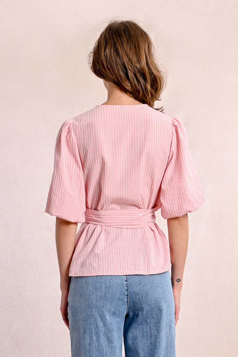 A back view of the Cute Wrap Pink Top.