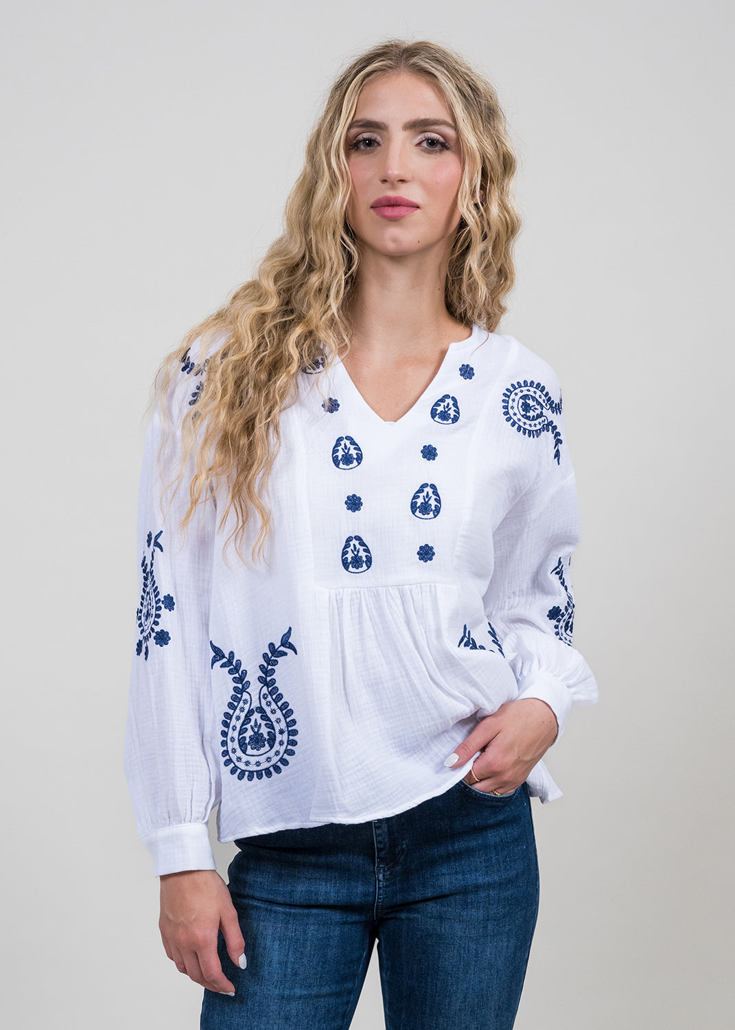 Long Sleeve Embroidered Blouse