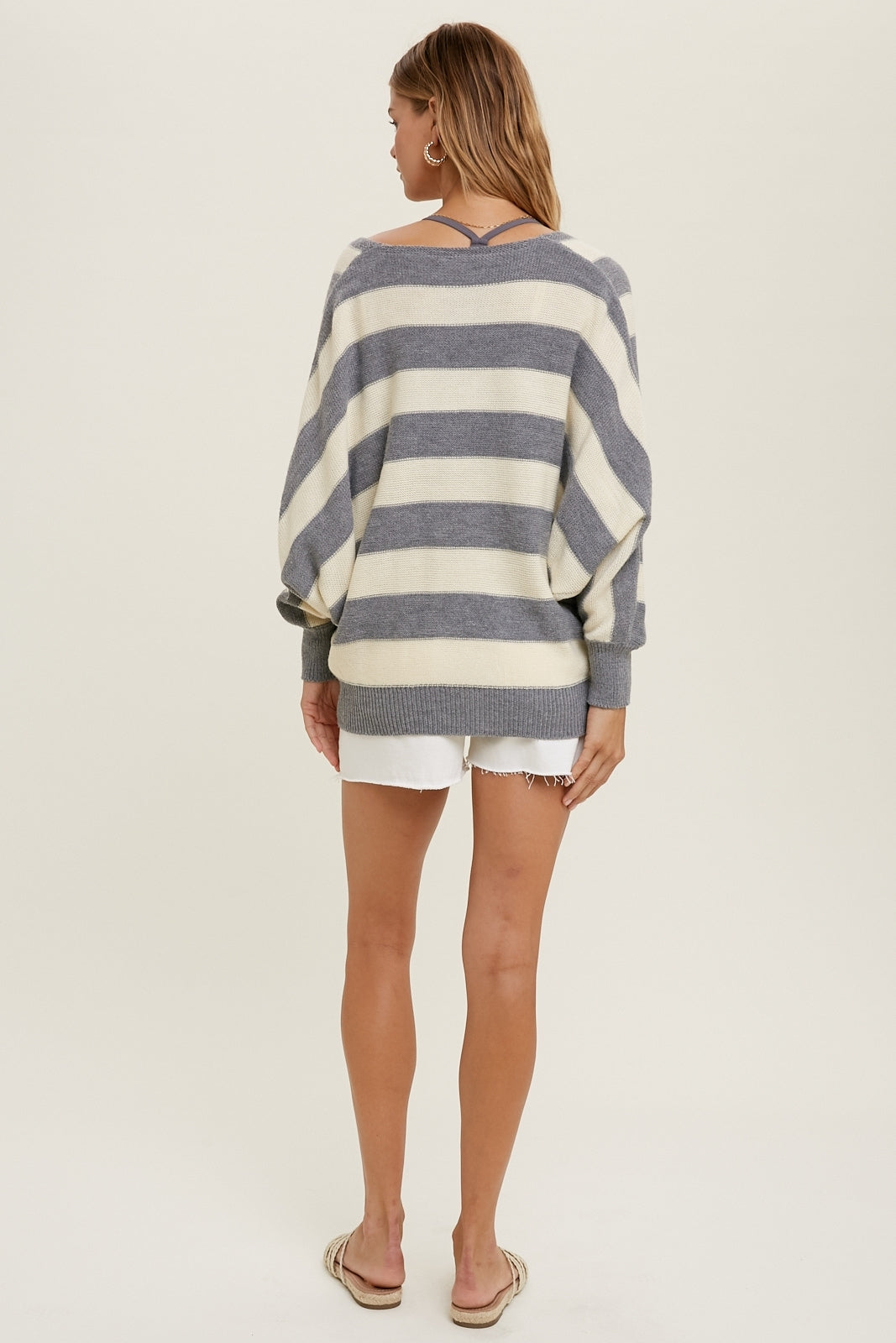 Striped Surplice Batwing Sweater
