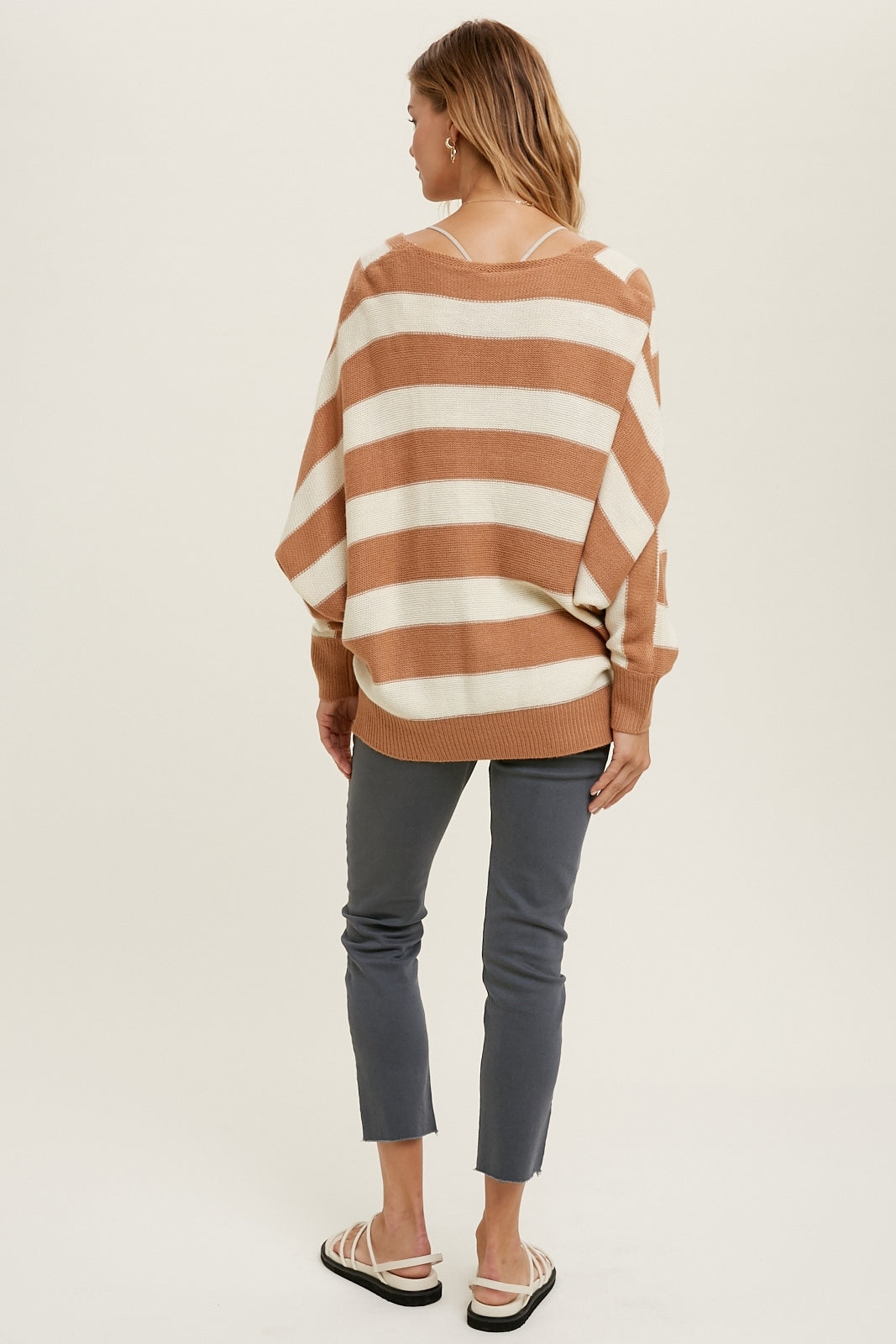 Striped Surplice Batwing Sweater
