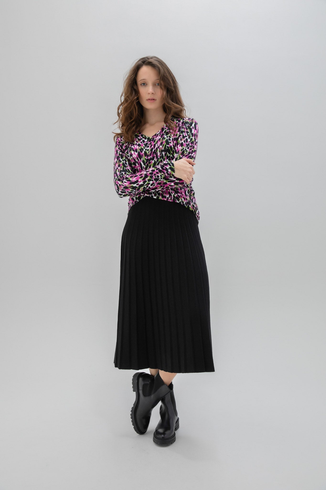 Black Pleated Skirt Long