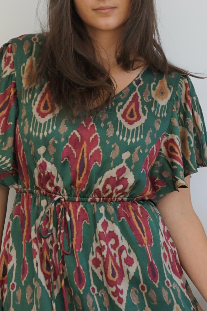 Carter Midi Dress - Vert Ikat from KADOU Boutique