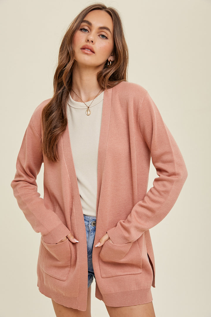 Knit Open Front Cardigan with Pockets