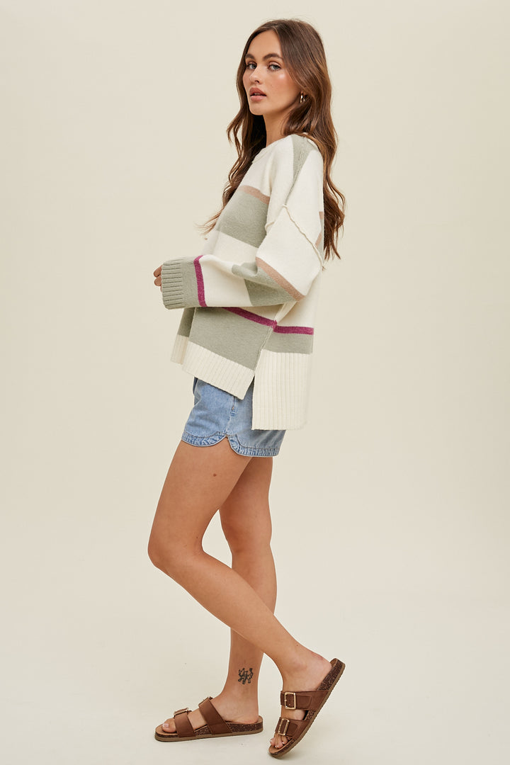 High Low Multicolor Striped Sweater