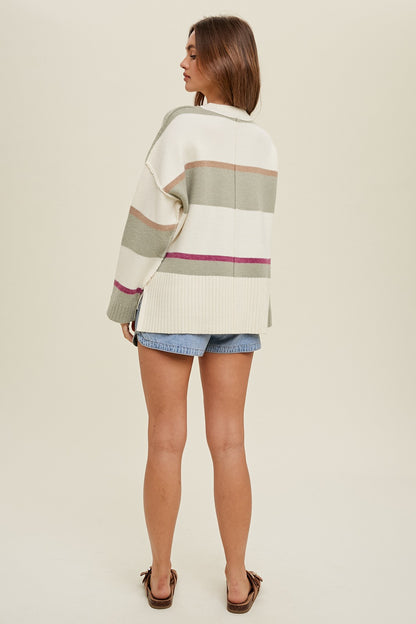 High Low Multicolor Striped Sweater