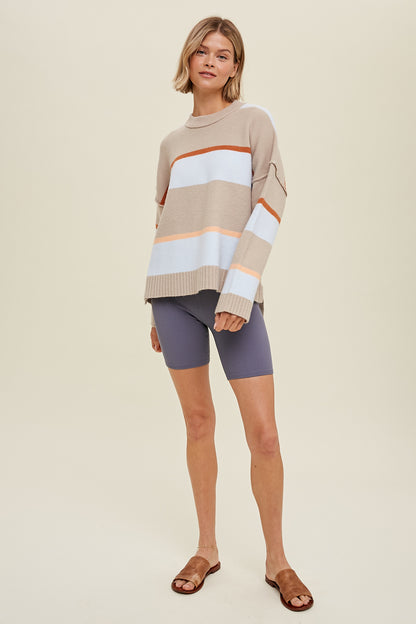 High Low Multicolor Striped Sweater
