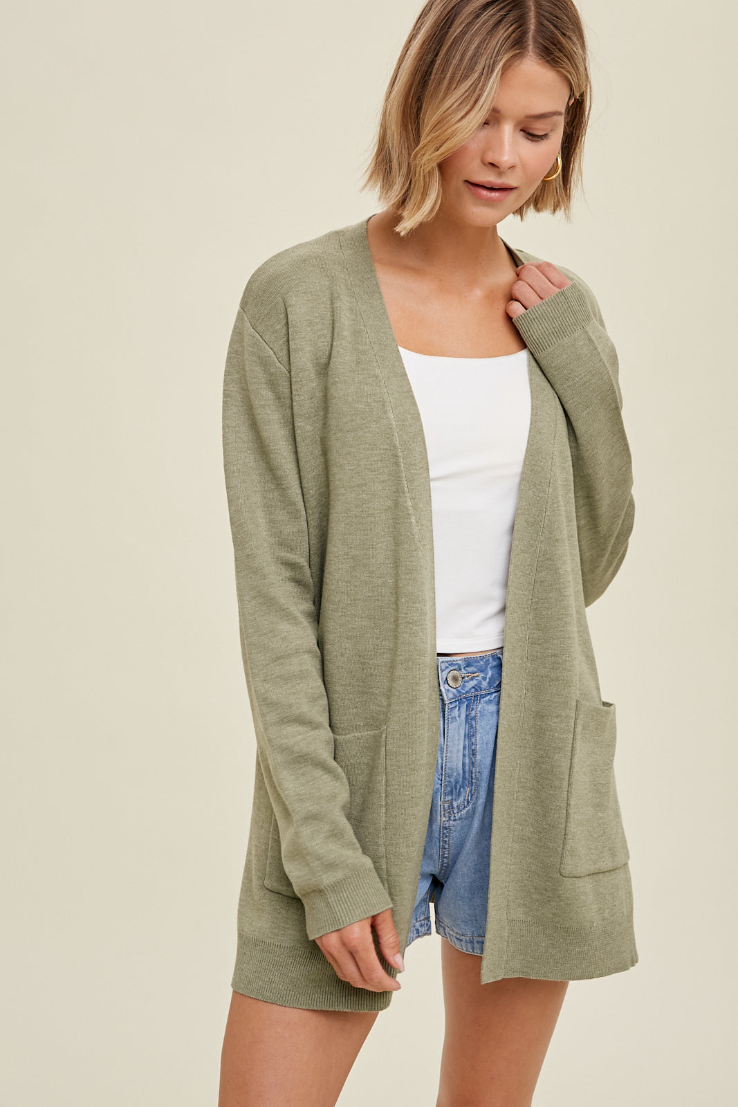 Knit Open Front Cardigan with Pockets