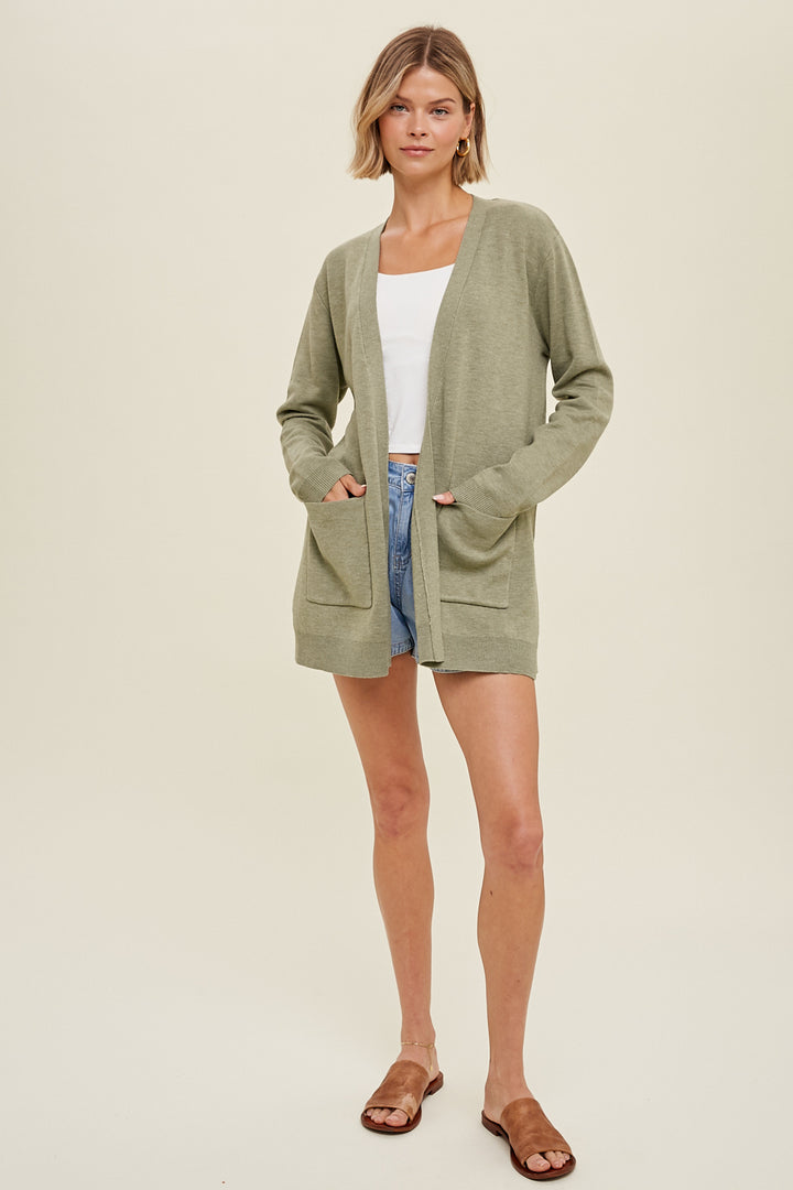 Knit Open Front Cardigan with Pockets