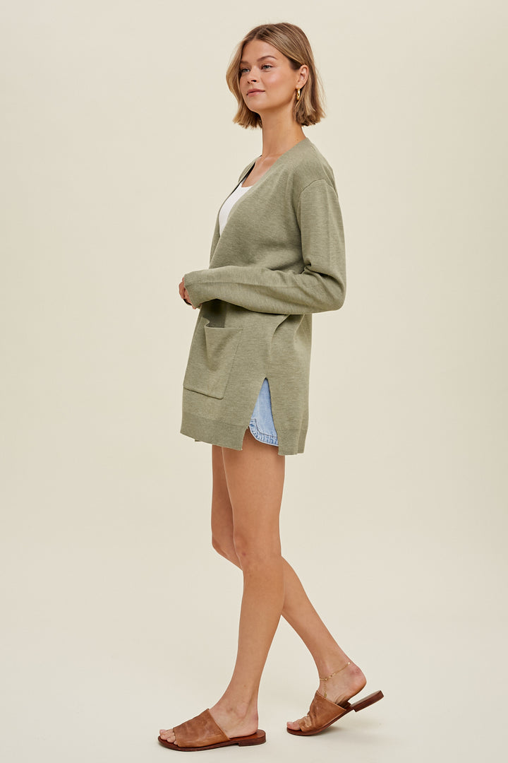 Knit Open Front Cardigan with Pockets