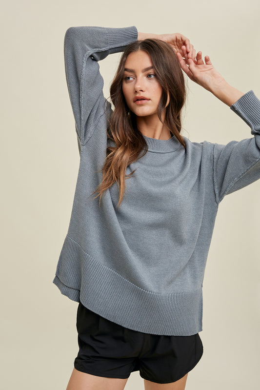 Reverse Stitching Detail Sweater With Side Slits