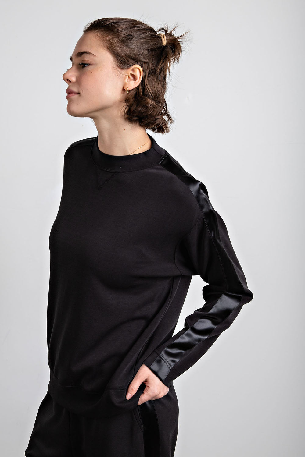 Modal Crewneck with Satin Side Detail