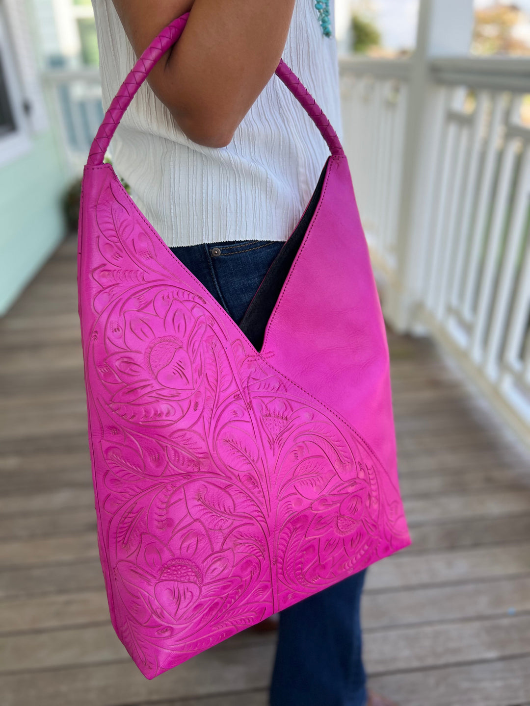 The Nancy Ann | Hand-Tooled Leather Shoulder Bag from KADOU Boutique