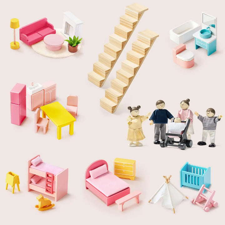 Tiny Land® Sweetwood Love Dollhouse &amp; Wooden Dollhouse Dolls