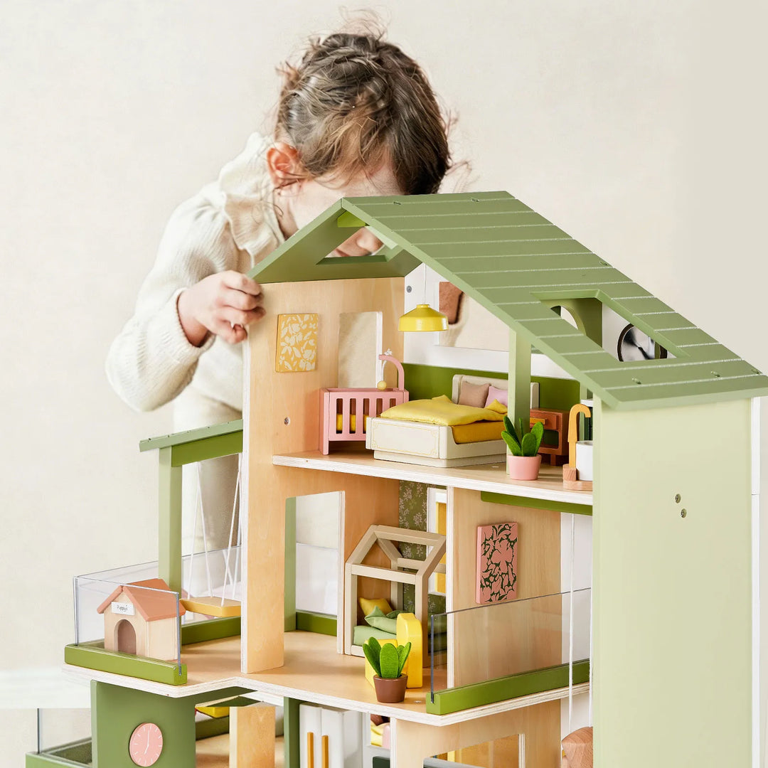 Tiny Land® Sweetwood Edge Dollhouse - Green &amp; Pink