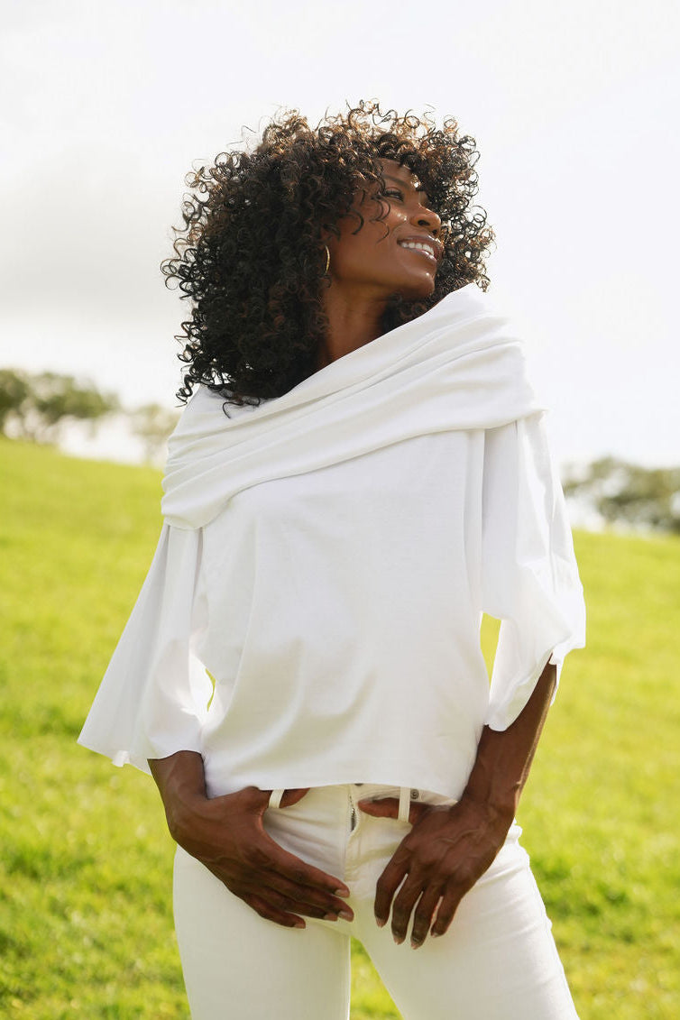 French Terry Jackie O Top - White from KADOU Boutique