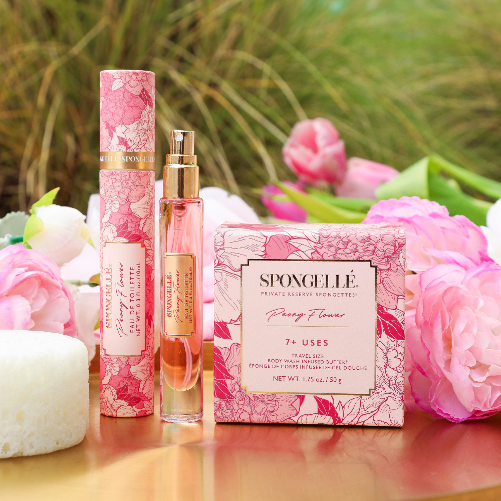 Peony Flower Eau De Toilette &amp; Travel Spongette from KADOU Boutique