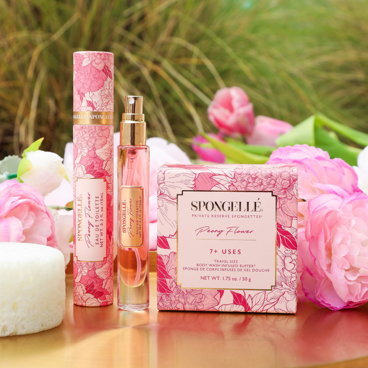 Peony Flower Eau De Toilette &amp; Travel Spongette from KADOU Boutique