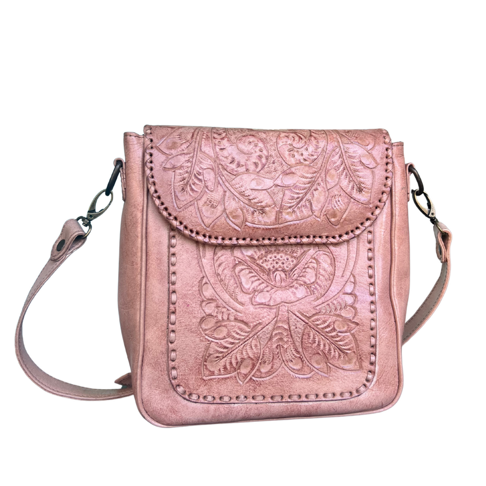 The Kimberly | Hand-Tooled Leather Messenger Bag from KADOU Boutique