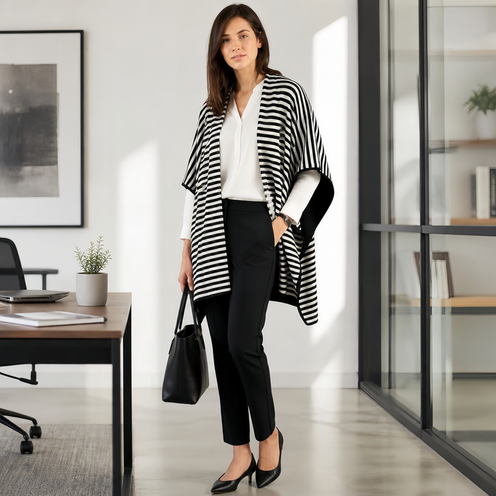 Reversible Pima Cotton Cape — Black &amp; Stripe 