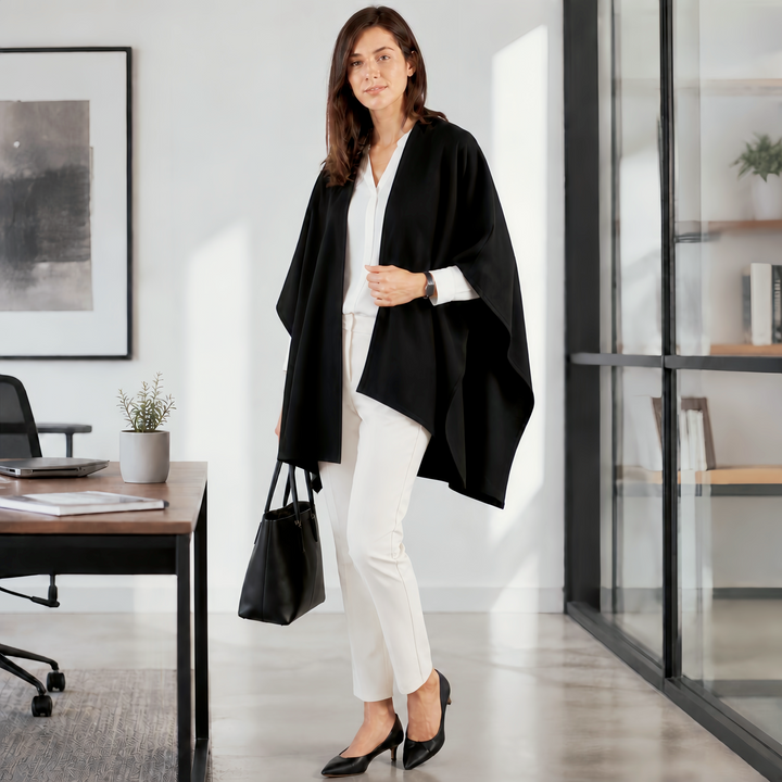 Reversible Pima Cotton Cape — Black &amp; Stripe 