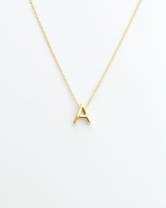 Gold Initial Letter Block Necklace: Letter A