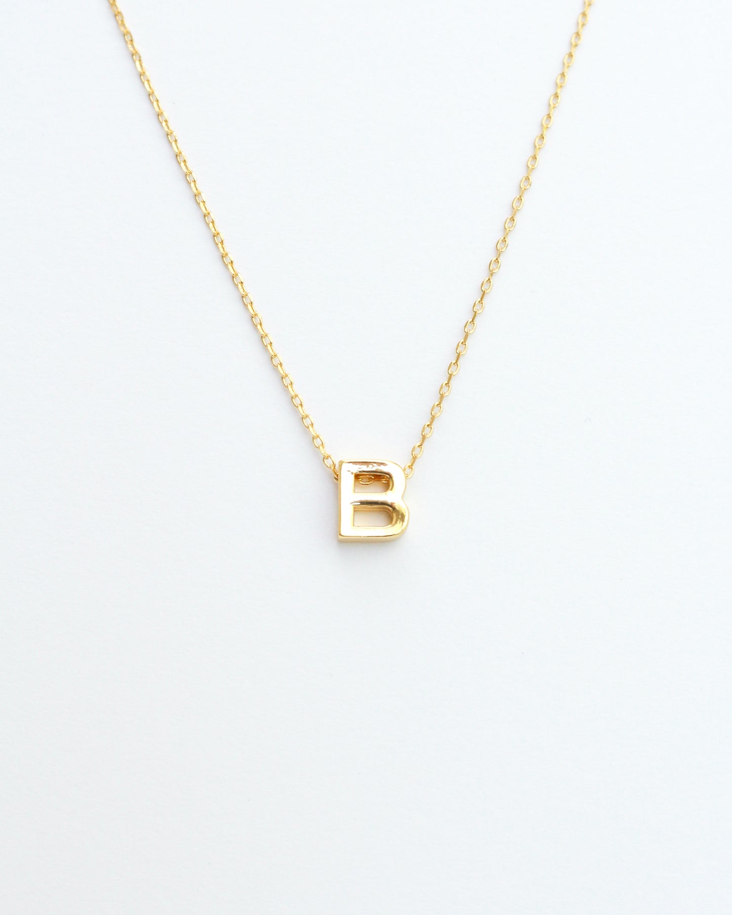 Gold Initial Letter Block Necklace. Letter B necklace