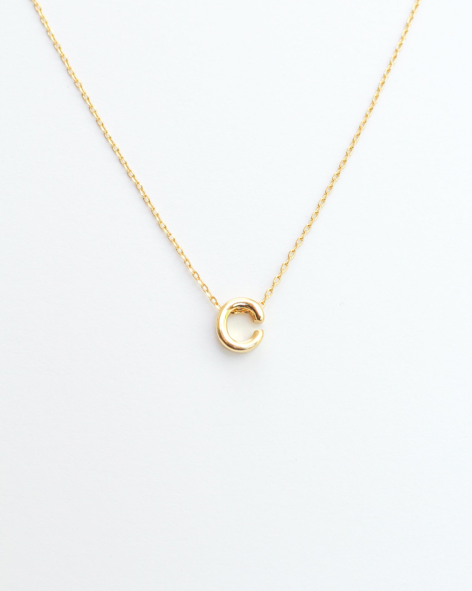 Gold Initial Letter Block Necklace. Letter C necklace