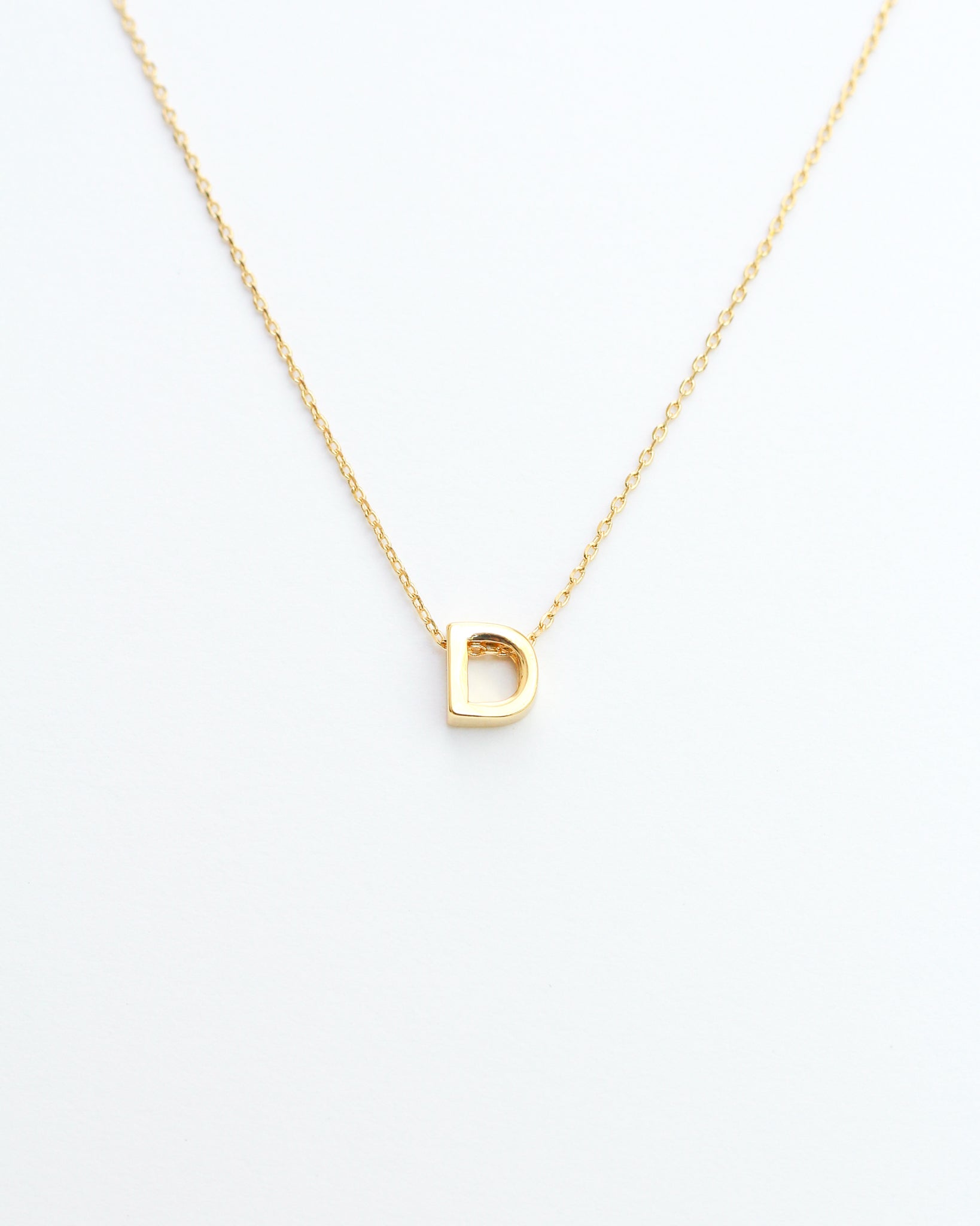 Gold Initial Letter Block Necklace. Letter D necklace