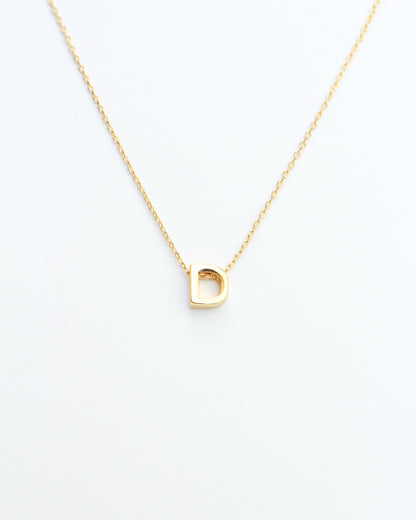 Gold Initial Letter Block Necklace. Letter D necklace